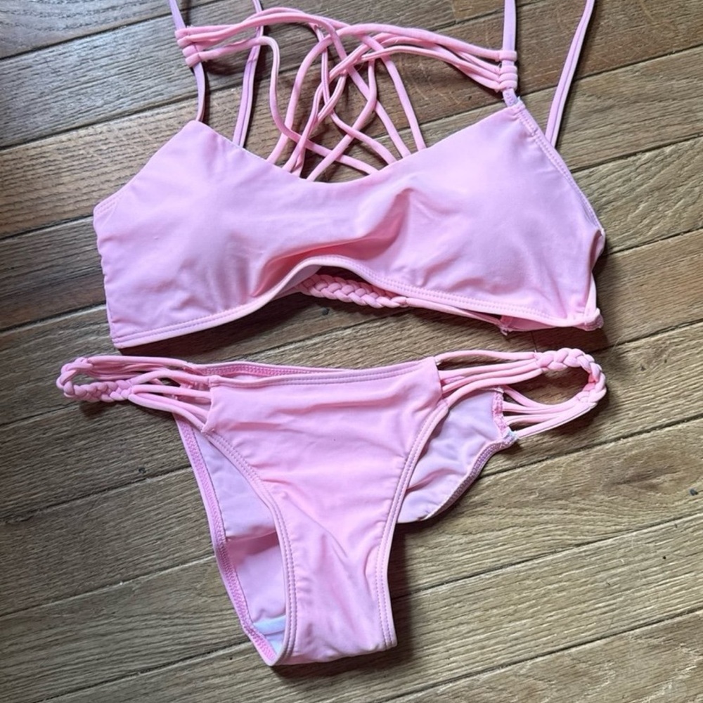 Pink Strappy Bikini Set